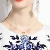 Women’s Blue Floral A-Line Dress Round Neck Sleeveless Chinese Porcelain Print Summer Vest Dresses
