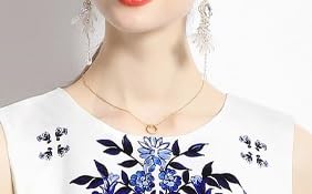 Women’s Blue Floral A-Line Dress Round Neck Sleeveless Chinese Porcelain Print Summer Vest Dresses