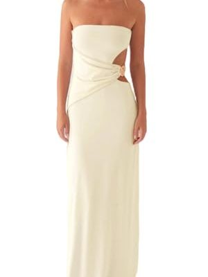 Cut Out Maxi Tube Dresses for Women Sexy Y2k Strapless Backless Bodycon Long Dress Summer Sleeveless Hollow Sundress