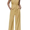Womens Business Casual 2 Piece Outfits V Neck Sleeveless Tie Waist Blazer Vest Pleated Wide Leg Suits Pants Sets