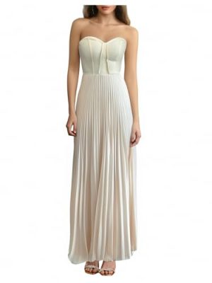 Women's Pleated A Line Tube Dress Elegant Strapless High Waisted Long Flowy Dresses