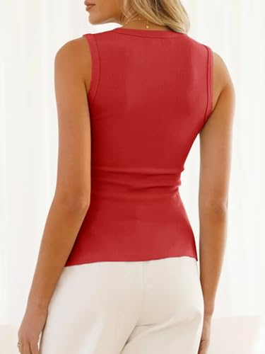 Womens Button Down Tank Tops Summer Sleeveless Vest Tops Trendy Ribbed Fitted Going Out Shirts