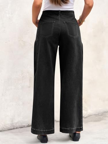 Womens Wide Leg Jeans High Waisted Stretchy Baggy Loose Denim Casual Pants with Pockets