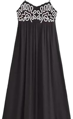 Women's Black Sleeveless Strapless Embroidery Slim Fit Dress Casual Summer Beach Vacation Dresses