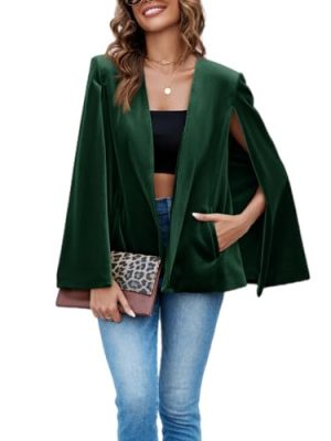 Women's Velvet Cape Blazer Jackets Casual Split Long Sleeve Open Front Coat