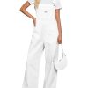 Women's Denim Bib Overalls Casual Adjustable Strap Wide Leg Jean Jumpsuits Loose Fit Long Rompers with Pockets