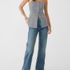 Womens Strapless Blazer Vest Summer Sleeveless Fitted Tube Tops Trendy Button Down Work Suit Tops