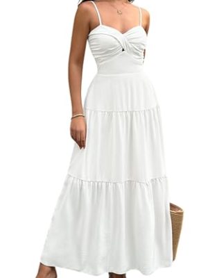 Women's Summer Strapless Maxi Dress 2025 Off Shoulder Hollow Out Smocked A Line Tube Tiered Long Dresses
