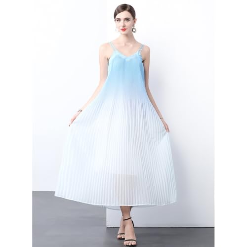 Womens French Beach Ombre Dress Strapless Long Summer Vacation Gradient Color Wave Maxi Dresses
