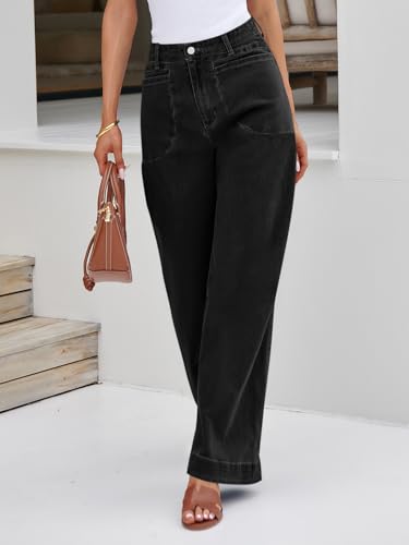 Womens Wide Leg Jeans High Waisted Stretchy Baggy Loose Denim Casual Pants with Pockets