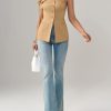 Womens Strapless Blazer Vest Summer Sleeveless Fitted Tube Tops Trendy Button Down Work Suit Tops