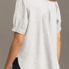 Womens Puff Short Sleeve Button Down Shirts Summer Casual Collared V Neck Blouse Linen Loose Fit Work Tops