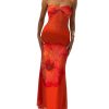 Women's Floral Twist Front Mesh Tube Dress Elegant Strapless Fishtail Maxi Dresses