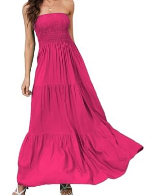 Women Strapless A Line Maxi Dress Tube Top Backless Casual Summer Dress