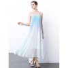Womens French Beach Ombre Dress Strapless Long Summer Vacation Gradient Color Wave Maxi Dresses