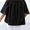 Womens Summer Button Down Shirts Short Ruffle Puff Sleeve Cotton Blouses Dressy Casual Ladies Tops