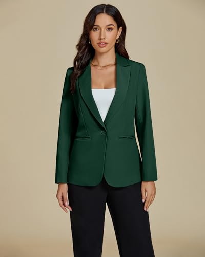 Dressy Blazers for Women Button Long Sleeve Lapel Business Casual Outfits Office Work Suit Blazer with Pockets