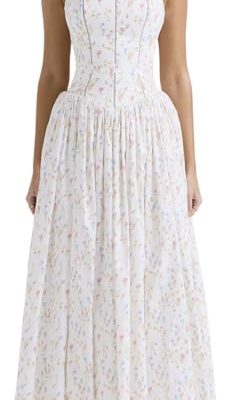 Women's Casual Bohemian Floral Printed Strapless Backless Beach Party A-Line Flowy Long Maxi Dress Summer