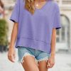 Womens Summer V Neck T Shirts Casual Short Sleeve Flowy Tops Cute Loose Fit Basic Tees