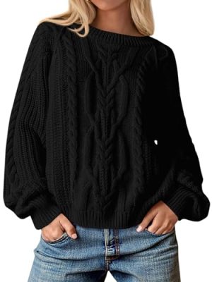 Womens Oversized Cable Knit Sweaters Crew Neck Long Sleeve Fall Chunky Pullover Casual Loose Fit Sweater Tops