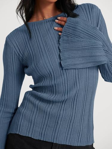 Womens Bell Long Sleeve Tops Going Out Knitted Pullover Sweater 2025 Fall Fashion Lightweight Winter Shirts