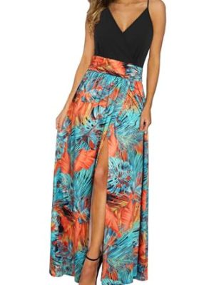 Women Summer 2025 Maxi Dress Vacation Floral Spaghetti Strap Spring Casual Boho Split Beach Long Flowy Sundress