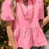 Womens Puff Sleeve Peplum Blouses Ruffle V Neck Summer Casual Tops Babydoll Loose Fit Shirts