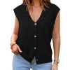 Womens V Neck Sweater Vest Casual Button Down Knit Vest Outerwear Sleeveless Trendy Cardigans