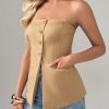 Womens Strapless Blazer Vest Summer Sleeveless Fitted Tube Tops Trendy Button Down Work Suit Tops