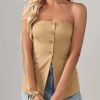 Womens Strapless Blazer Vest Summer Sleeveless Fitted Tube Tops Trendy Button Down Work Suit Tops