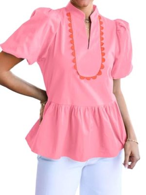 Womens Puff Sleeve Peplum Blouses Ruffle V Neck Summer Casual Tops Babydoll Loose Fit Shirts