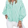Womens Striped Button Down Shirts 2024 Fall Fashion Puff Long Sleeve Loose Fitting Work Tops