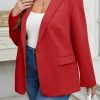 Womens Plus Size Casual Blazers Open Front Long Sleeve Work Office Suit Jackets Red