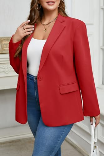 Womens Plus Size Casual Blazers Open Front Long Sleeve Work Office Suit Jackets Red