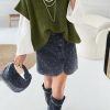 Womens Oversized Turtleneck Poncho Sweaters Short Batwing Sleeve Casual Slouchy Loose Fit Chunky Knit Pullover Tops