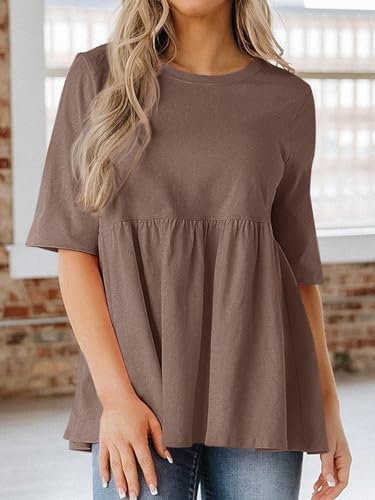 Womens Summer Babydoll Tops Oversized Short Sleeve Crewneck T Shirts Peplum Casual Loose Blouse