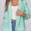 Womens Striped Button Down Shirts 2024 Fall Fashion Puff Long Sleeve Loose Fitting Work Tops