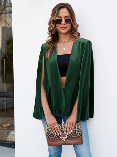 Women's Velvet Cape Blazer Jackets Casual Split Long Sleeve Open Front Coat