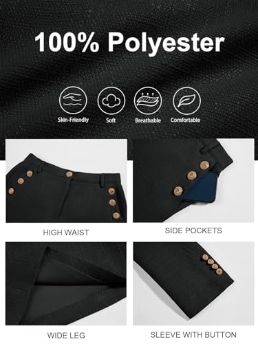 Womens 2 Piece Tweed Blazer Shorts Sets Long Sleeve Double Breasted Suit Jackets Business Outfit Black, X-Large