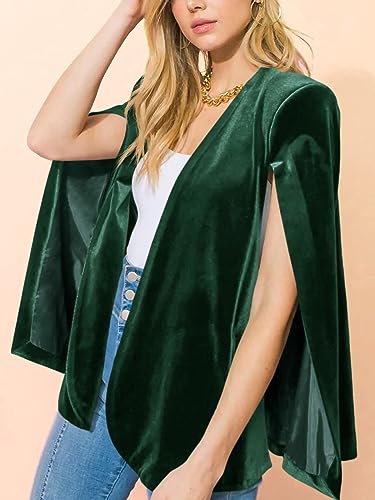 Women's Velvet Cape Blazer Jackets Casual Split Long Sleeve Open Front Coat