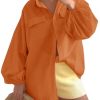 Womens Oversized Button Down Shirts Puff Long Sleeve Collared V Neck Cotton Blouses Linen Loose Fit Tops