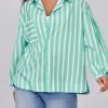 Womens Striped Button Down Shirts 2024 Fall Fashion Puff Long Sleeve Loose Fitting Work Tops