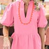 Womens Puff Sleeve Peplum Blouses Ruffle V Neck Summer Casual Tops Babydoll Loose Fit Shirts