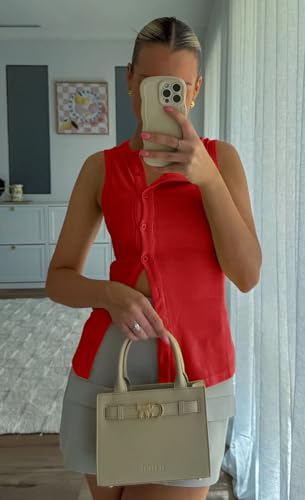 Womens Button Down Tank Tops Summer Sleeveless Vest Tops Trendy Ribbed Fitted Going Out Shirts