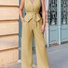 Womens Business Casual 2 Piece Outfits V Neck Sleeveless Tie Waist Blazer Vest Pleated Wide Leg Suits Pants Sets