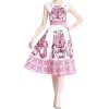 Women’s Blue Floral A-Line Dress Round Neck Sleeveless Chinese Porcelain Print Summer Vest Dresses