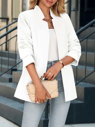 Womens Business Casual Blazer Long Sleeve Open Front Notch Stand Collar Blazer Work Office Jacket Suit
