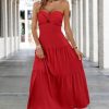 Women's Summer Strapless Maxi Dress 2025 Off Shoulder Hollow Out Smocked A Line Tube Tiered Long Dresses