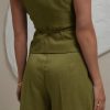 Womens 2 Piece Outfits V Neck Tie Waist Blazer Vest and Wide Leg Business Casual Suit Pants Sets Army Green