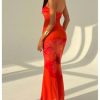 Women's Floral Twist Front Mesh Tube Dress Elegant Strapless Fishtail Maxi Dresses